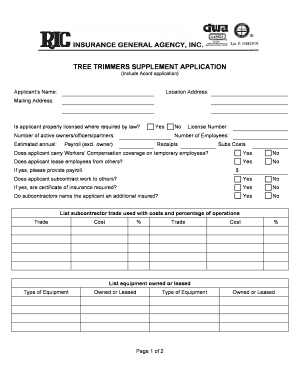 Tree Trimmers Supplement Application