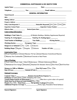 Commercial Earthquake Insurance Quote Form