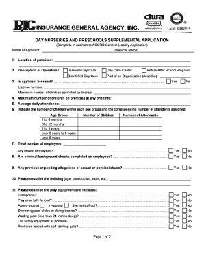 Day Nurseries and Preschools Supplemental Application