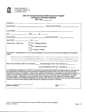 UNC-CH Graduate Student Health Insurance Verification