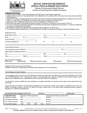 South Carolina Retail Food Establishment Application