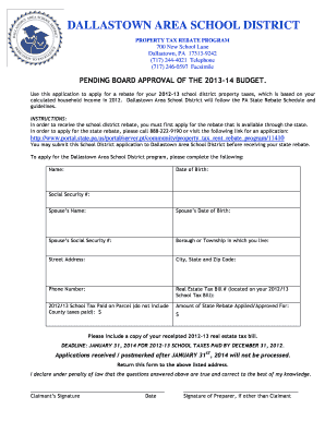 Dallastown Area School District Property Tax Rebate Application