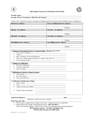 Provider Change of Information Form