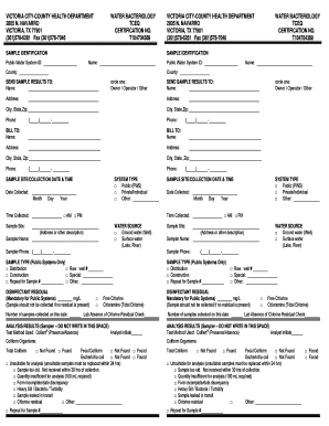 Water Bacteriology Certification Form