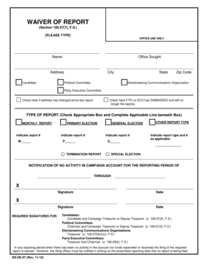 Florida Waiver of Report Form