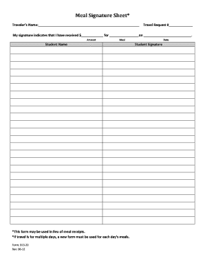 Meal Signature Sheet