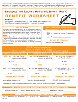 Maryland State Retirement and Pension System Plan C Benefit Worksheet