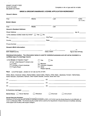 Chargeman a4 - Bride and Groom Worksheet - Grant County South Dakota - grantcounty sd