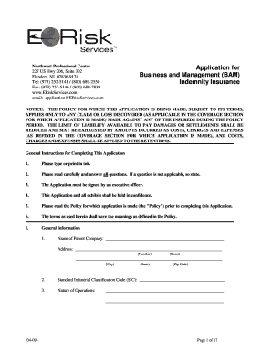 Indemnity Insurance Application Form