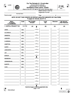 South Carolina Local Tax Schedule ST-389