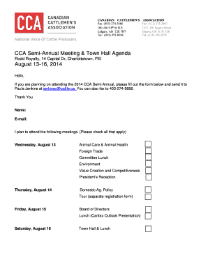 Canadian Cattlemen’s Association Semi-Annual Meeting Agenda