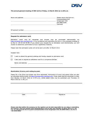 DSV A/S Annual General Meeting Admission Request