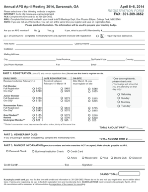 APS April Meeting 2014 Registration Form