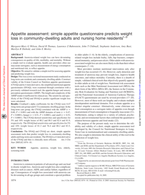 Appetite assessment simple appetite questionnaire predicts