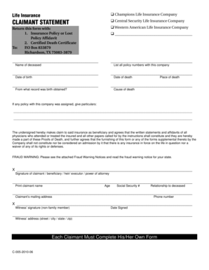 Life Insurance Claimant Statement