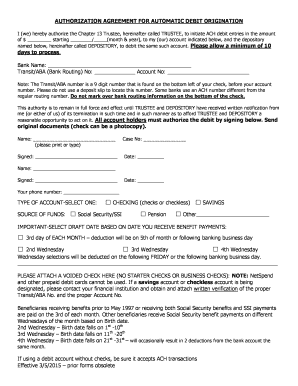 Authorization Agreement for Automatic Debit Origination