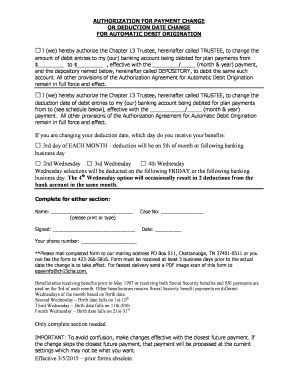 Authorization for Payment Change or Deduction Date Change