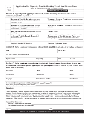 South Dakota Physically Disabled Parking Permit Application