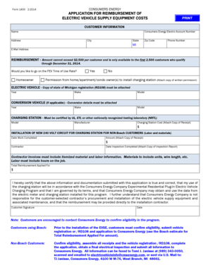 Consumers Energy EV Supply Equipment Reimbursement Form
