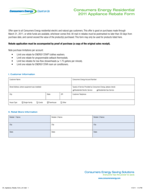 Consumers Energy Residential Appliance Rebate Form