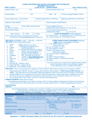 Thomas Jefferson High School Freshman Application