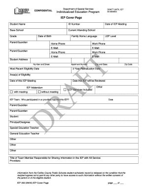 Iep Cover Page - Fill Online, Printable, Fillable, Blank | pdfFiller
