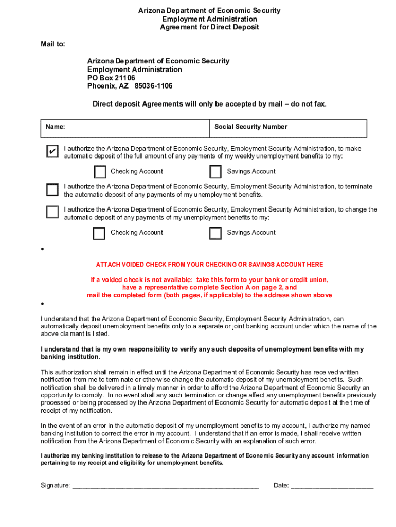 arizona unemployment direct deposit form Preview on Page 1
