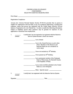 Arizona Selective Service Registration Certification