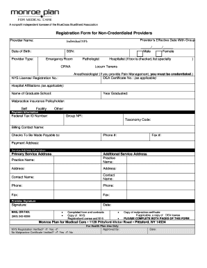 Registration Form for Non-Credentialed Providers