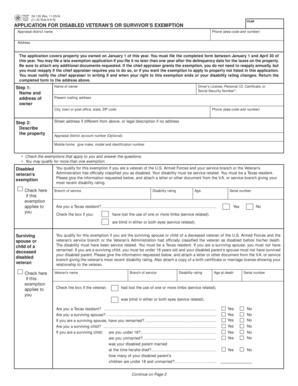 Texas Disabled Veteran’s or Survivor’s Exemption Application