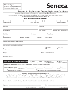 Request for Replacement Degree, Diploma or Certificate