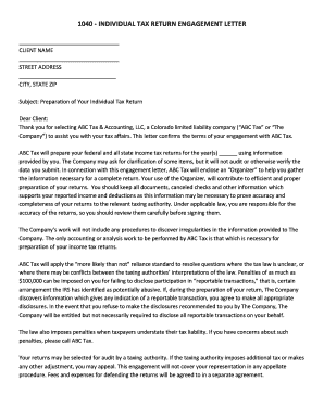 1040 Individual Tax Return Engagement Letter