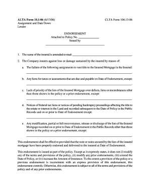ALTA Form 10.1-06 Endorsement