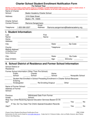 Charter School Student Enrollment Notification Form