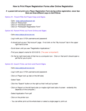 Utah Youth Soccer Player Registration Form