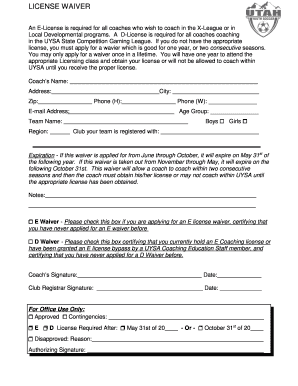 Coach License Waiver Application