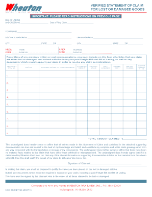 Wheaton Van Lines Claim Form