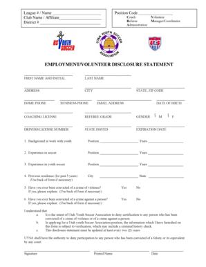 Utah Youth Soccer Association Disclosure Statement