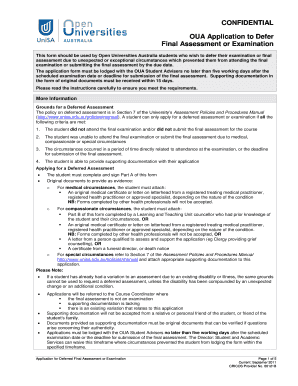 OUA Application to Defer Final Assessment or Examination