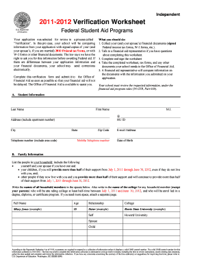 2011-2012 Verification Worksheet