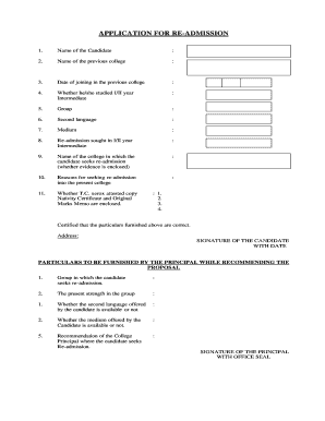 Application for Re-Admission