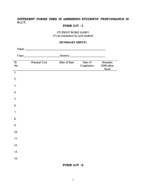 OJT Student Performance Assessment Forms
