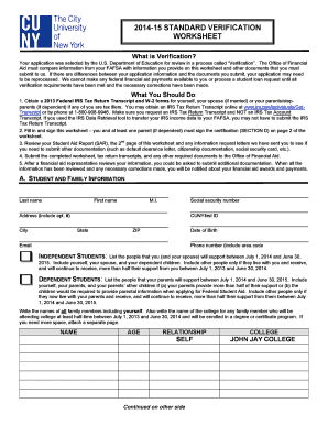 2014-15 Verification Worksheet