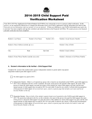 2014–2015 Child Support Paid Verification Worksheet