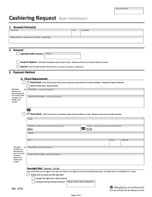 Cashiering Request Non-retirement Form