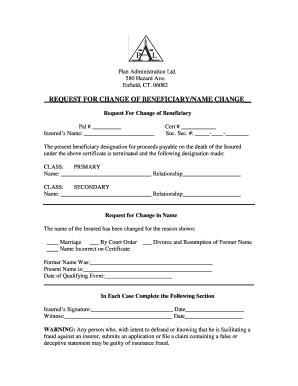 Request for Change of Beneficiary/Name Change