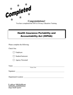 HIPAA Privacy Education Training Completion Form
