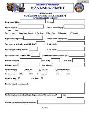 Nevada Supervisor Accident/Injury/Incident Investigation Report