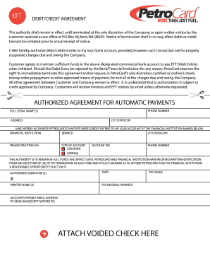EFT Debit/Credit Agreement