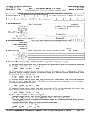 Wisconsin Emergency Management Hazardous Chemical Inventory Form